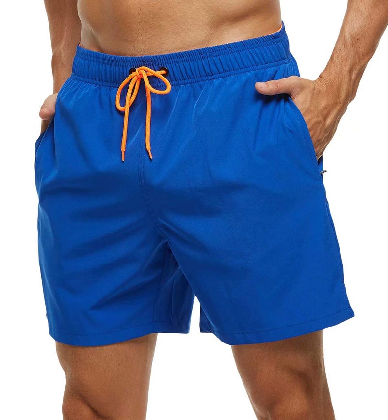 Tyhengta Men's Stretch Swim Trunks Quick Dry Beach Shorts with Zipper Pockets and Mesh Lining Deep Blue 32 - Image 1